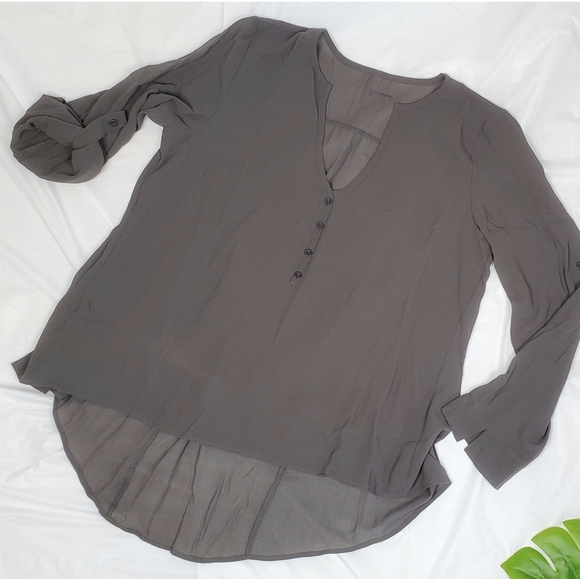 Grey Chic High-Low long-sleeved boho blouse - Picture 6 of 11